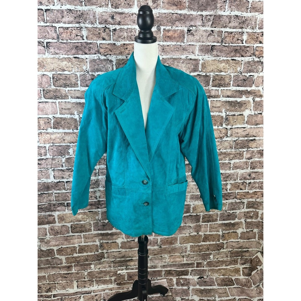Vintage Diversity Teal Genuine Leather Blazer Jacket Medium 1987-1992 w/ Tag